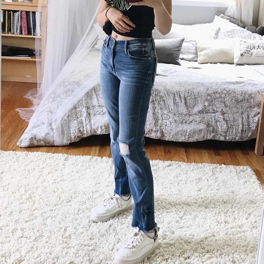 High waisted straight leg jeans